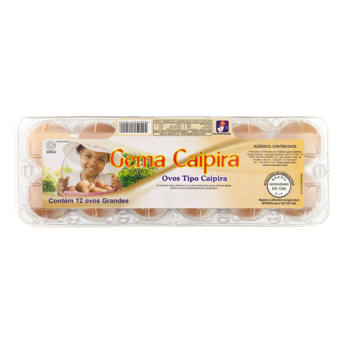 Ovos Caipira Grande Gema Caipira Bandeja 12 Unidades