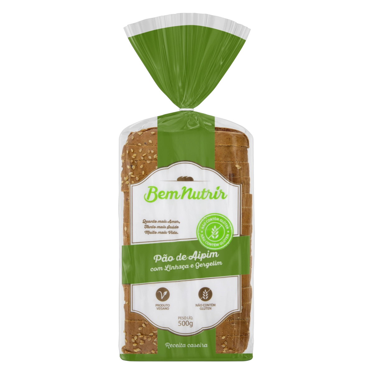 Pão Aipim Com Linhaça E Gergelim Sem Glúten Bemnutrir Pacote 500g
