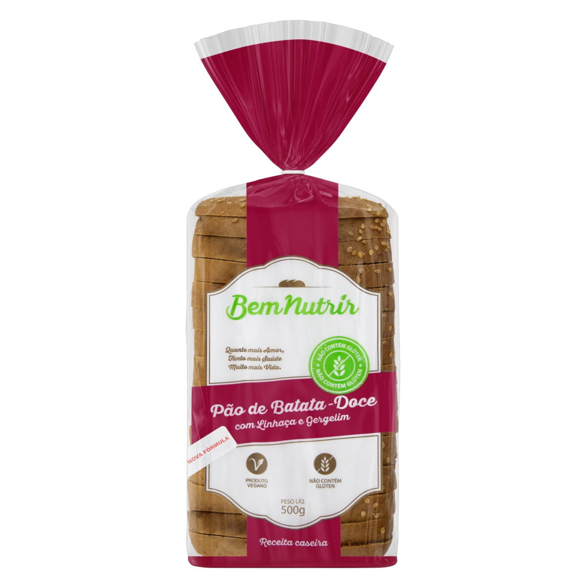 Pão De Batata Doce Linhaça E Gergelim Sem Glúten Bemnutrir Pacote 500g