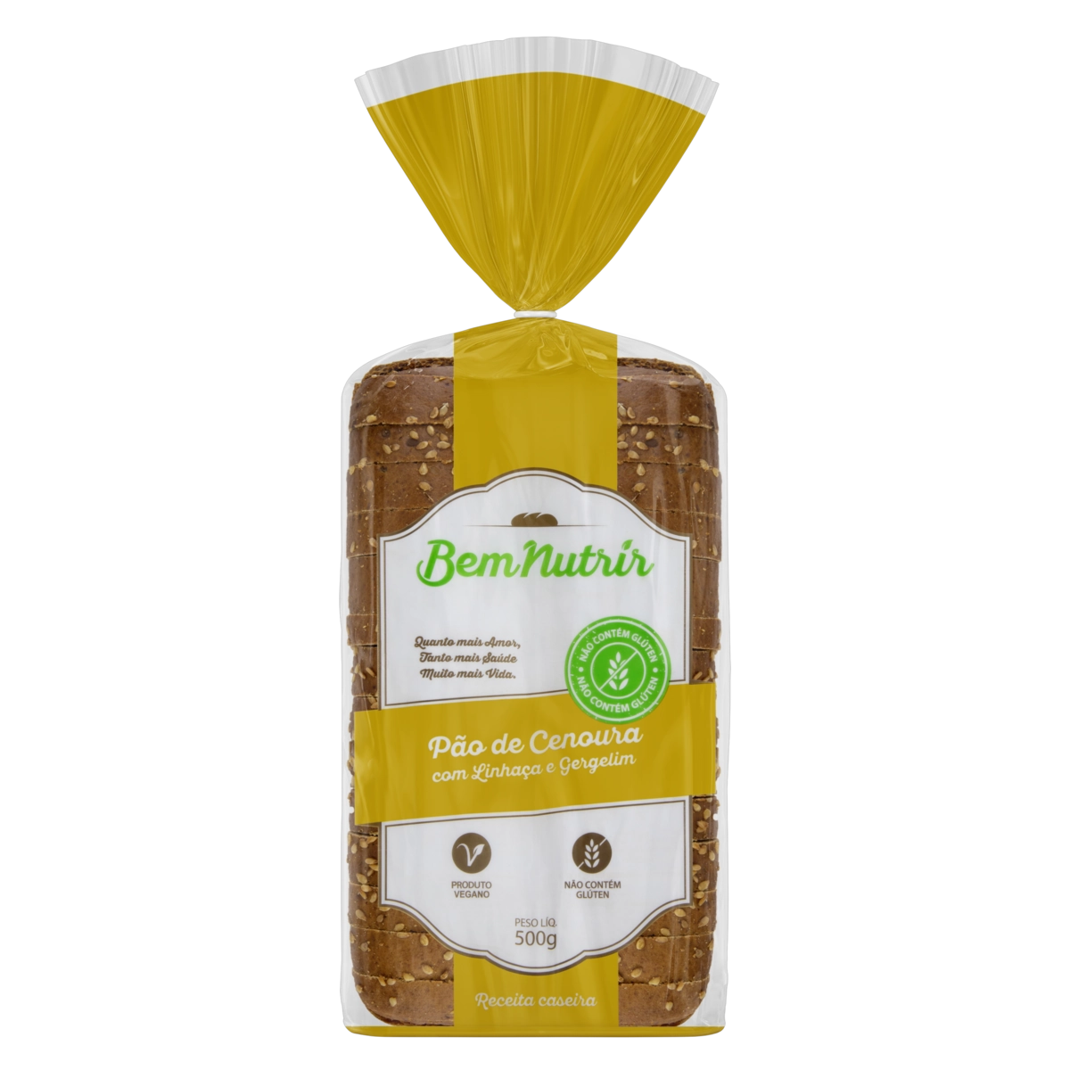 Pão Cenoura Com Linhaça E Gergelim Sem Glúten Bemnutrir Pacote 500g