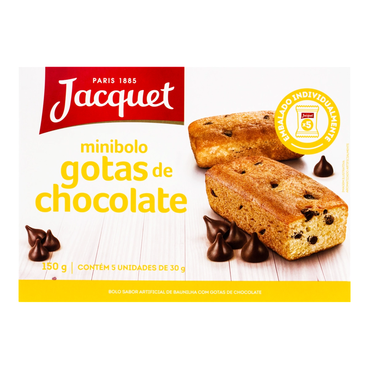 Pack Minibolo Baunilha Com Gotas De Chocolate Jacquet Caixa 150g 5 Unidades