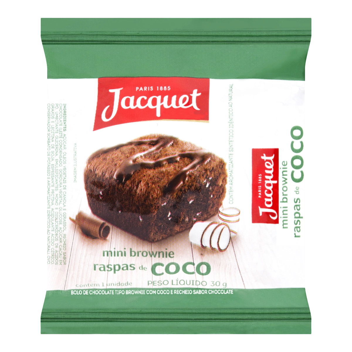 Mini Brownie Chocolate Com Raspas De Coco E Recheio De Chocolate Jacquet Pacote 30g