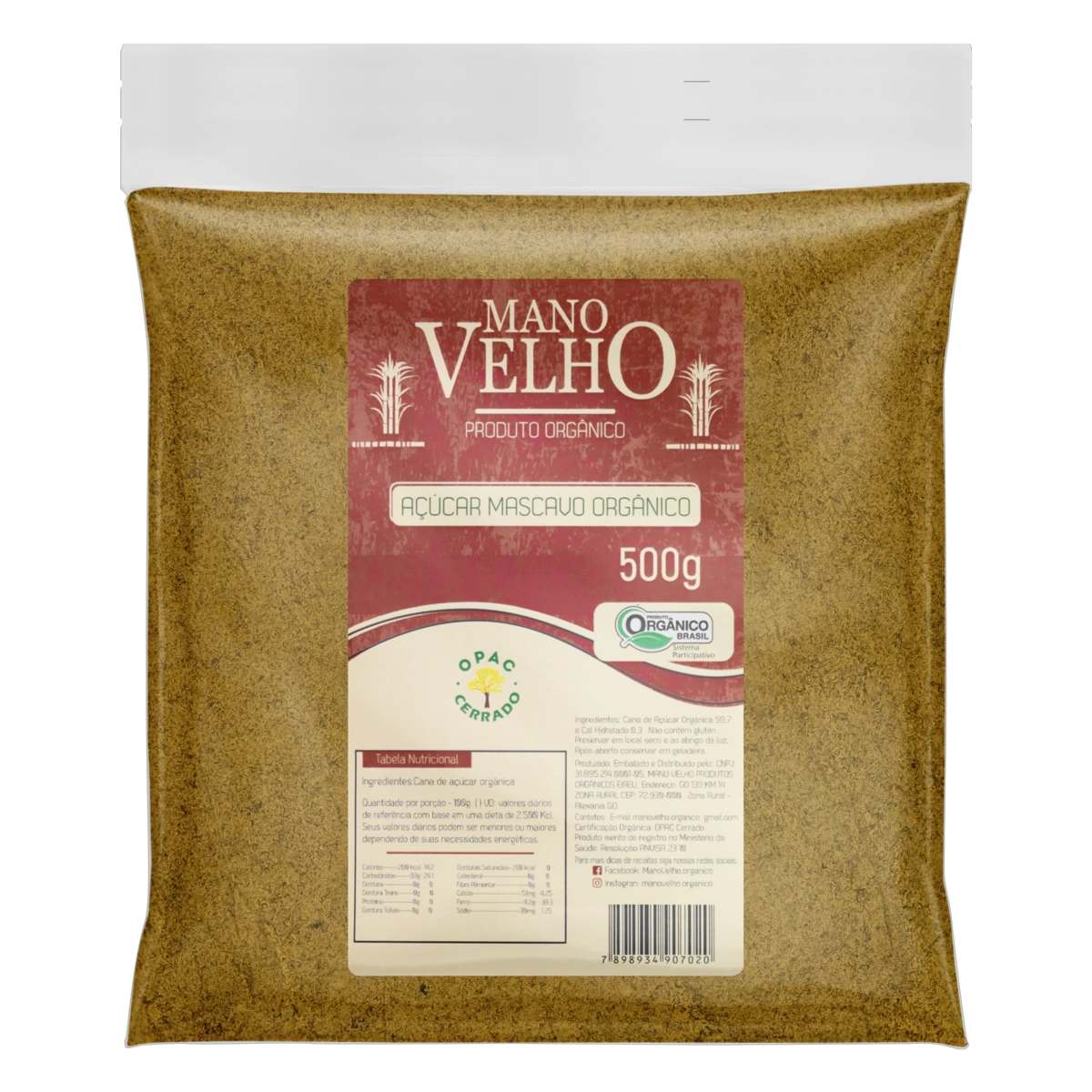 Açúcar Mascavo Orgânico Mano Velho Pacote 500g