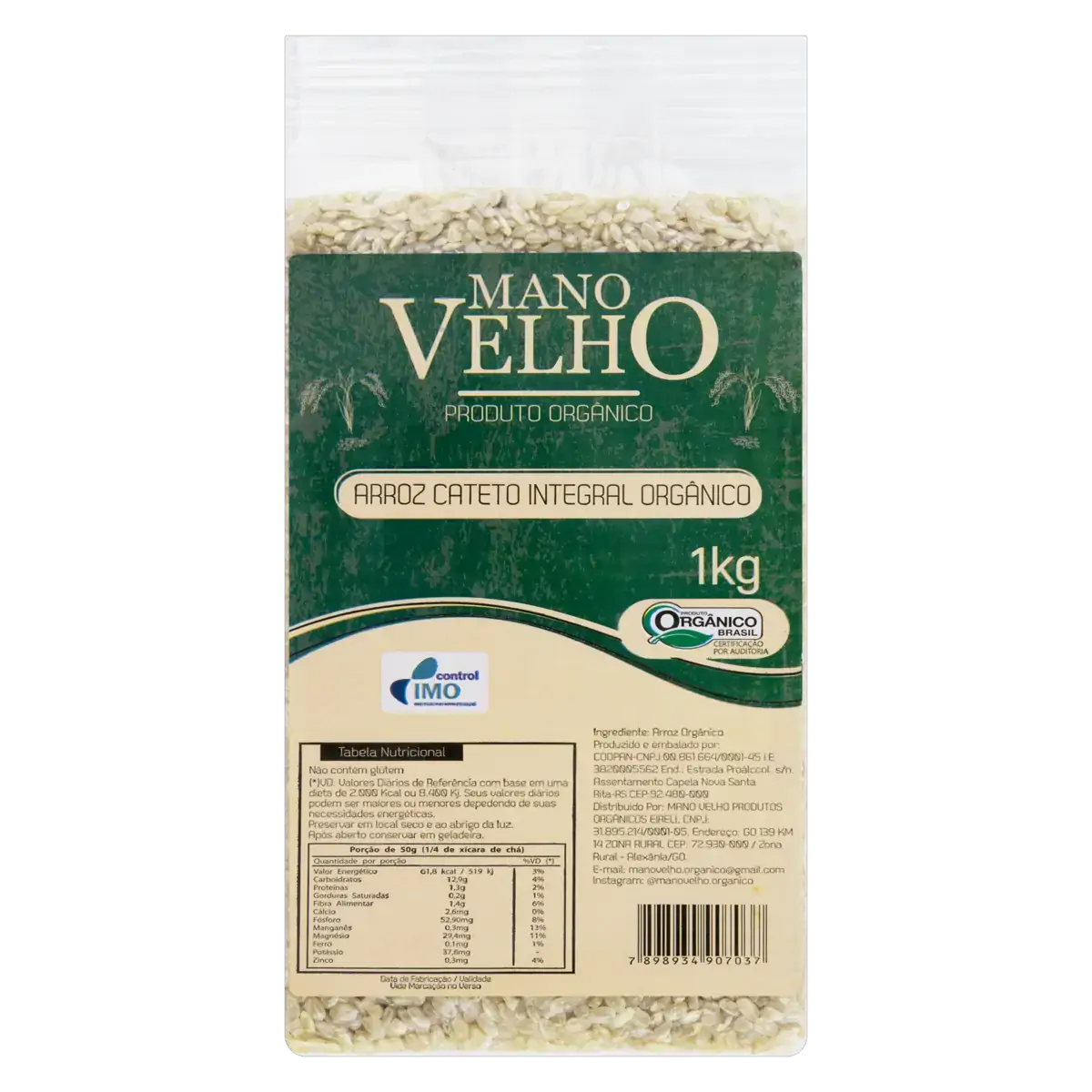 Arroz Cateto Integral Orgânico Mano Velho Pacote 1kg