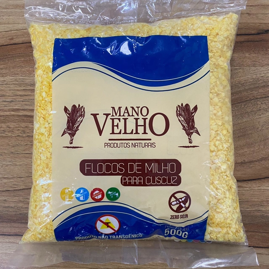 Farinha de Milho Flocos para Cuscuz Mano Velho Pacote 500g