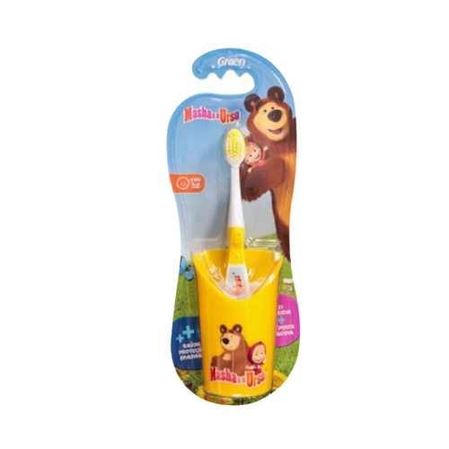 In111 Escova Dente Infantil Masha E O Urso C/ Copo Macia Green