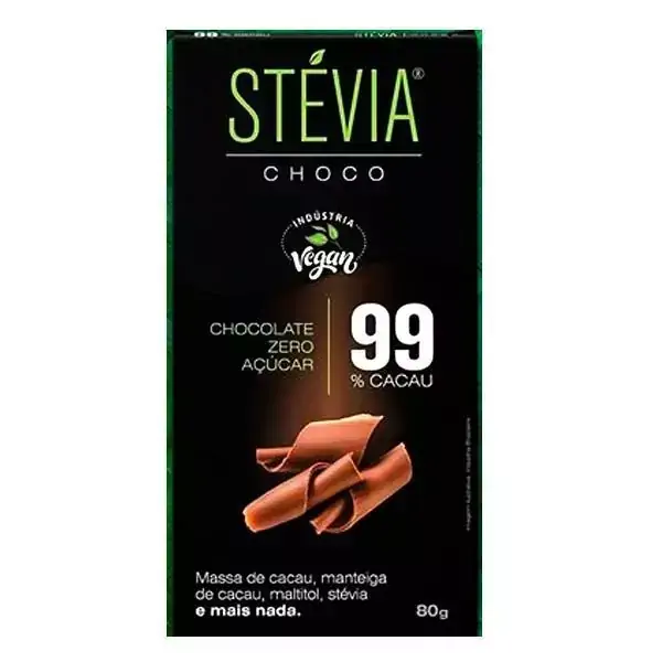 Chocolate Adoçado Com Stevia 99% Cacau Stevia Choco 80g