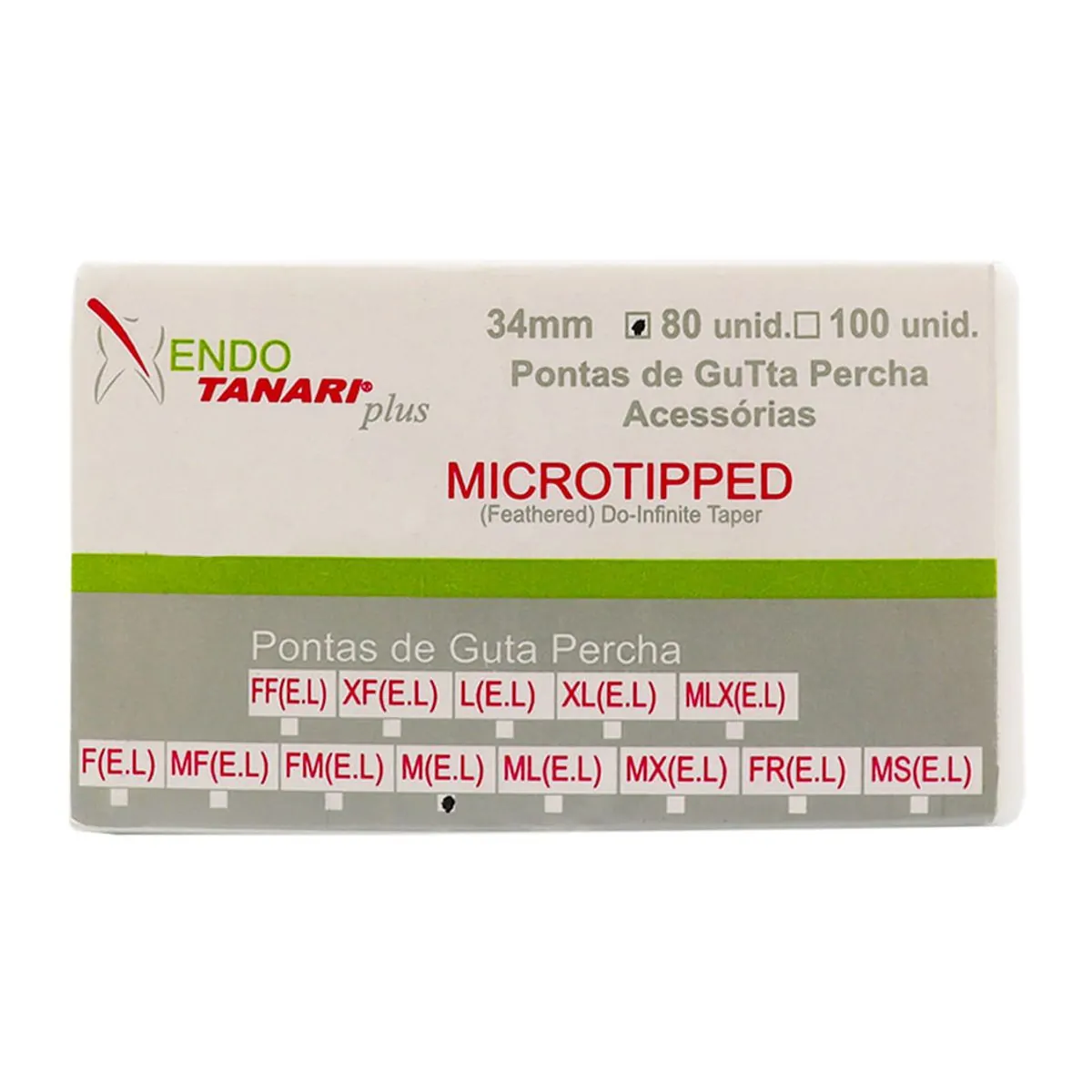 Pontas de Guta Percha Microtipped 34mm c/ 80 Unidades Tanari M_EL