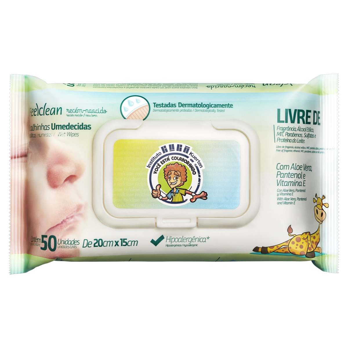 Toalha Umedecida Recém Nascido Sem Perfume Feelclean Pacote 50 Unidades