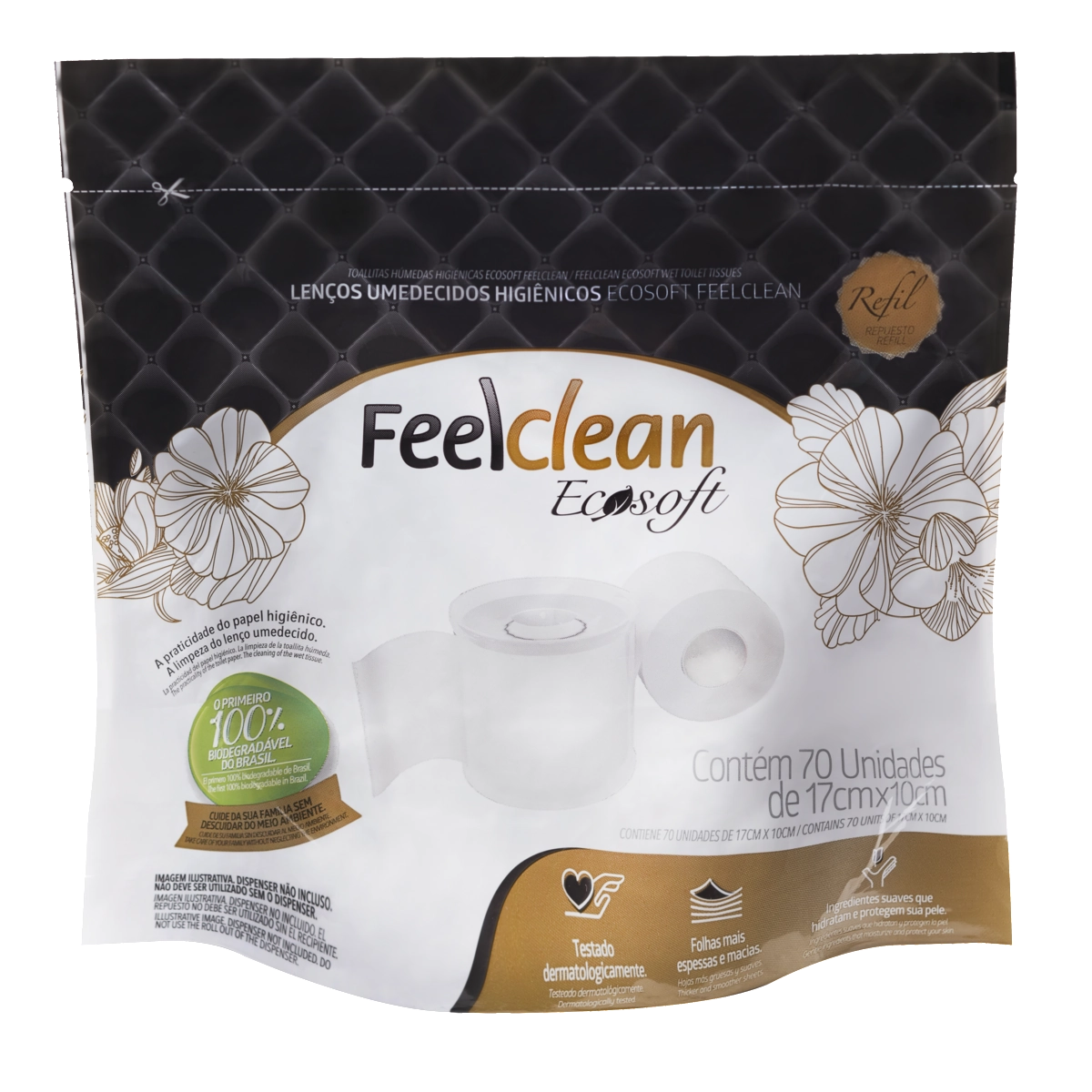 Lenço Umedecido Higiênico Karité, Capim Limão E Aloe Vera Feelclean Ecosoft Pacote 70 Unidades