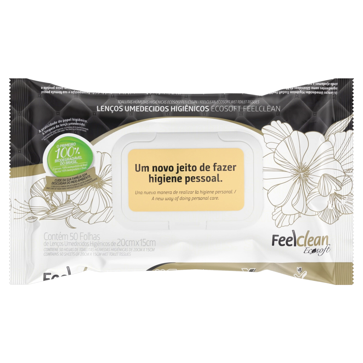 Lenço Umedecido Feelclean Ecosoft Pacote 50 Unidades