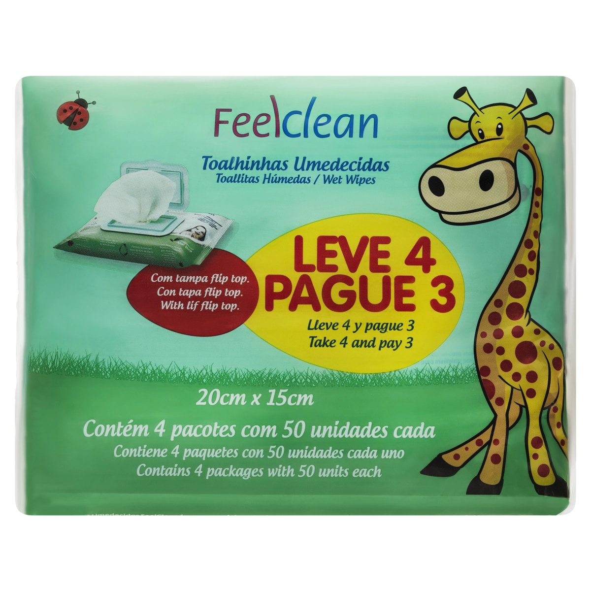 Pack Toalha Umedecida Infantil Feelclean Pacote Leve 4 Pague 3 Unidades