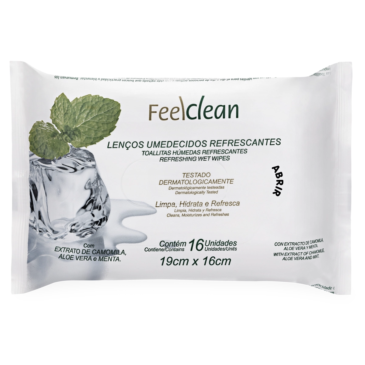 Lenço Umedecido Refrescante Camomila, Aloe Vera E Menta Feelclean Pacote 16 Unidades
