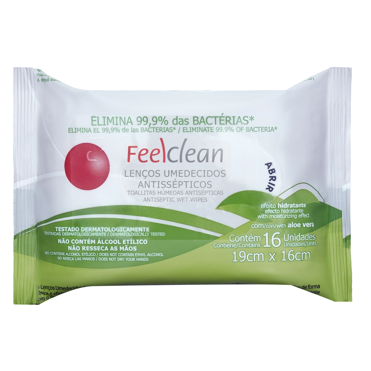 Lenço Umedecido Antisséptico Aloe Vera Feelclean Pacote 16 Unidades