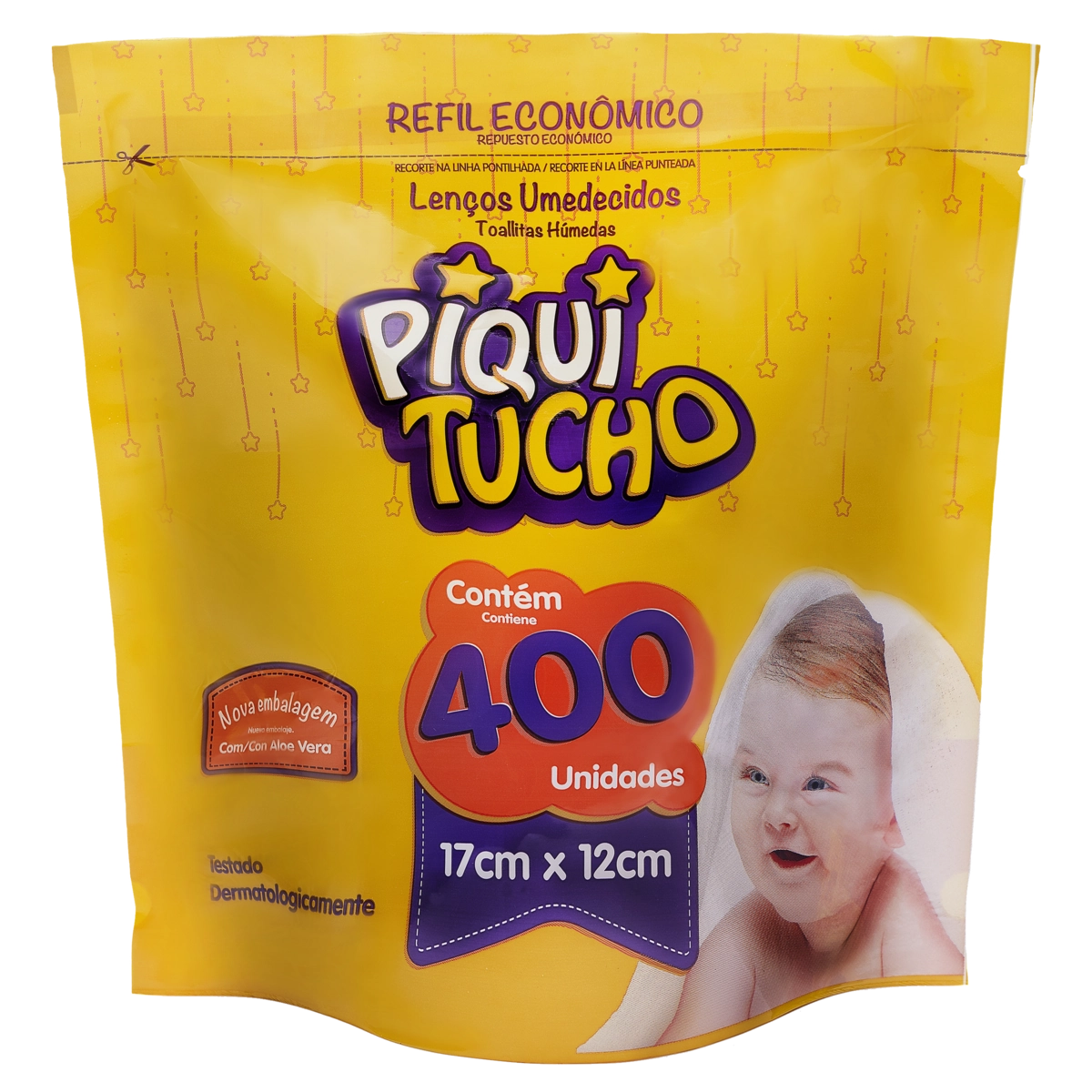 Kit 2 Lenços Umedecidos Infantis Piquitucho Refil Econômico 400 Unidades Cada Grátis 16 Toalhas Umed