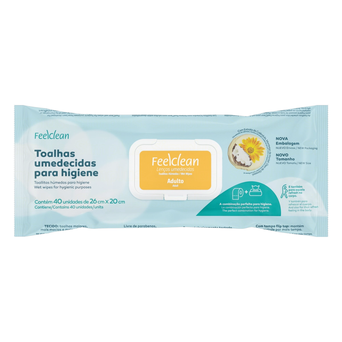 Toalha Umedecida Higiênica Adulto Feelclean Pacote 40 Unidades