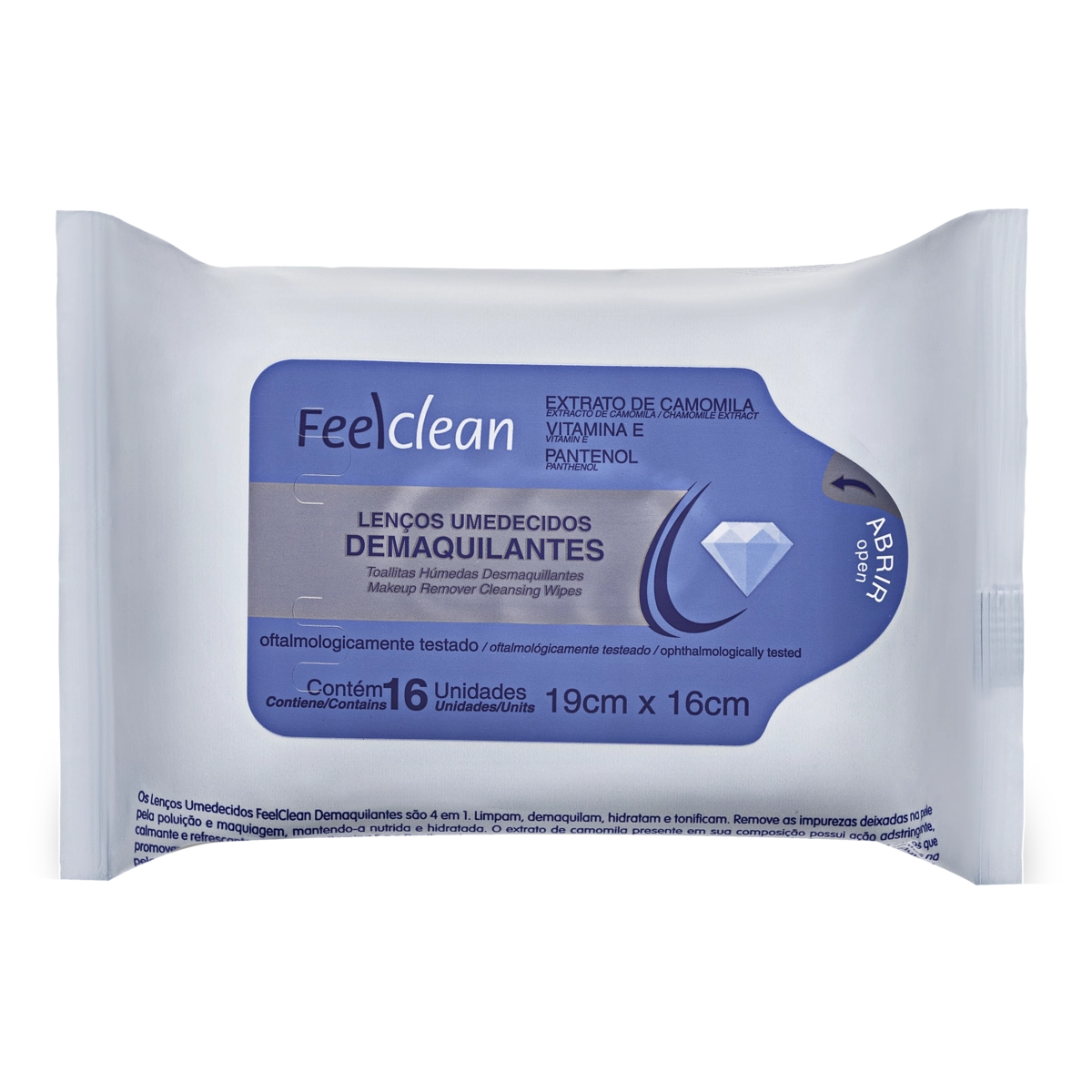 Lenço Umedecido Demaquilante Facial Feelclean Pacote 16 Unidades