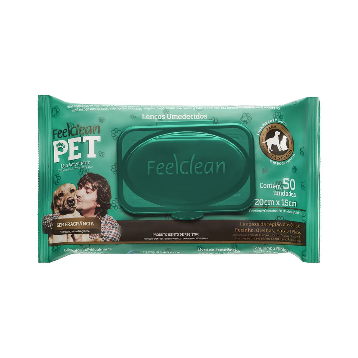 Lenço Umedecido Uso Veterinário Sem Perfume Feelclean Pet Pacote 50 Unidades