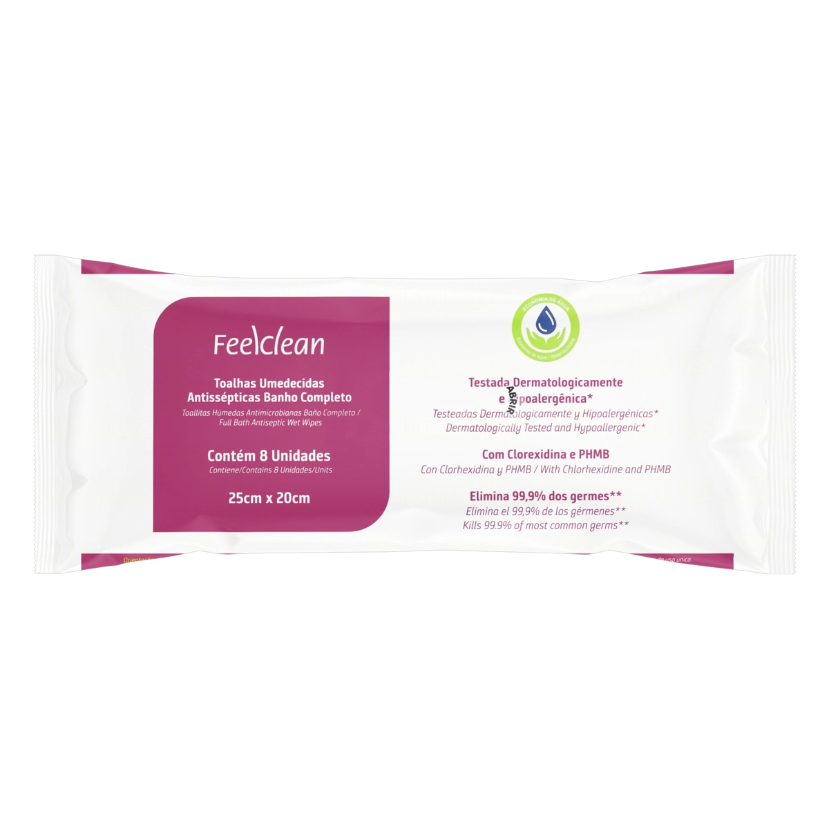 Toalha Umedecida Antisséptica Feelclean Pacote 8 Unidades