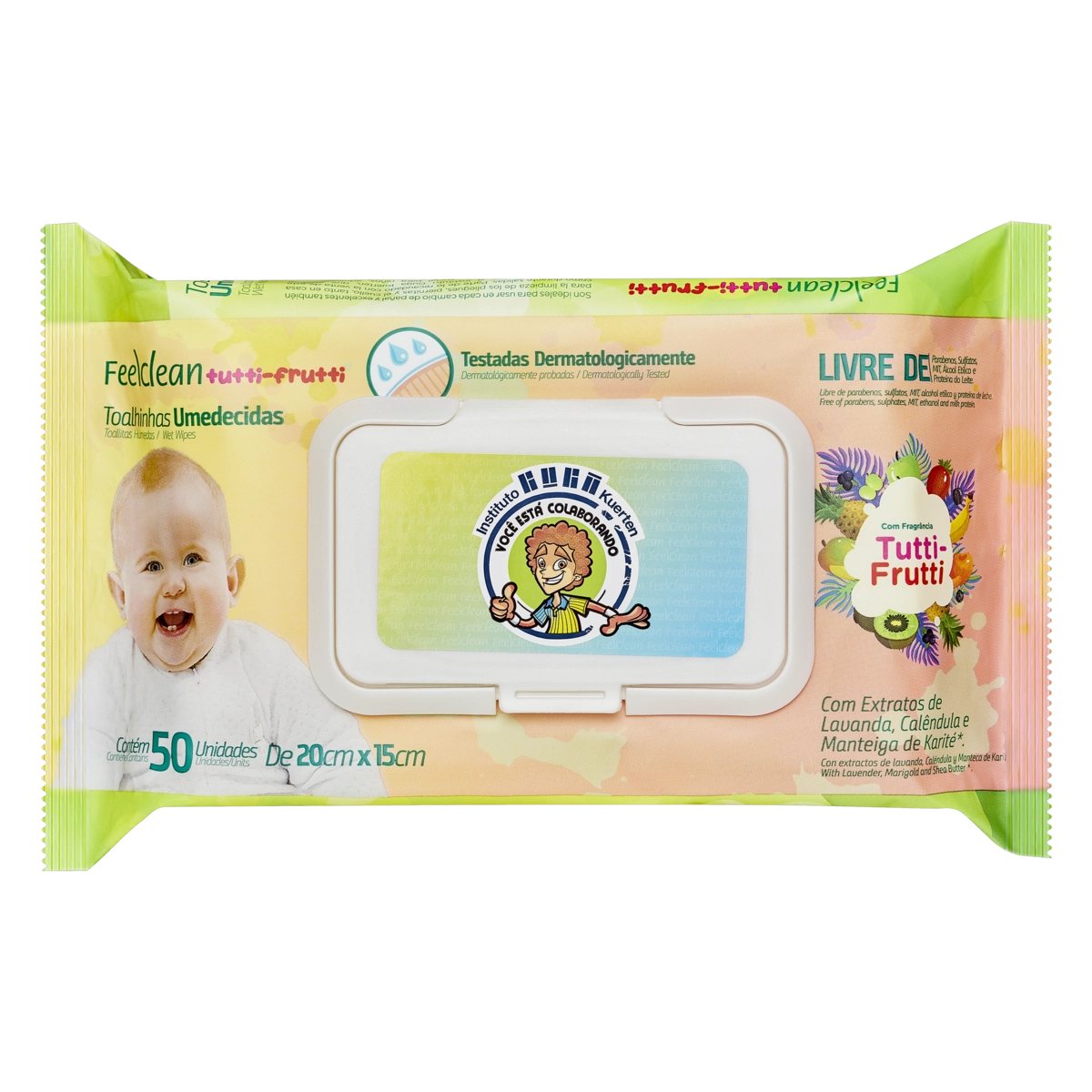 Toalha Umedecida Infantil Tutti Frutti Feelclean Pacote 50 Unidades