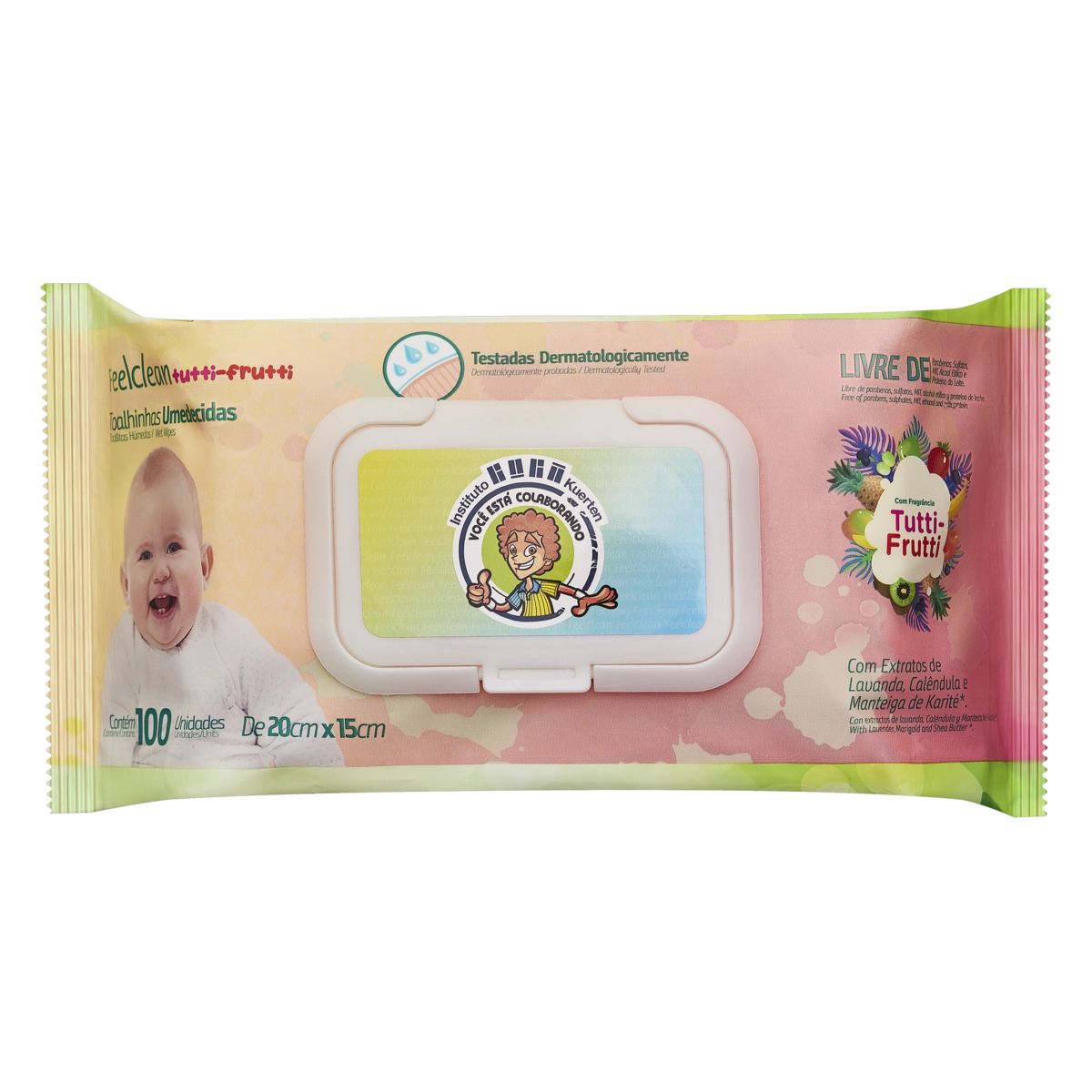 Toalha Umedecida Infantil Tutti Frutti Feelclean Pacote 100 Unidades