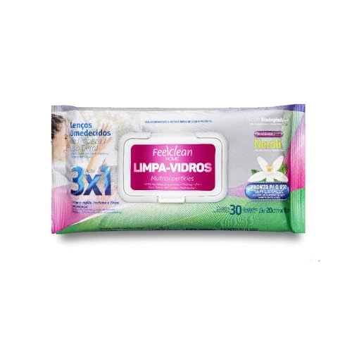 Lenço Umedecido Limpa Vidros Neroli Feelclean Home Pacote 30 Unidades