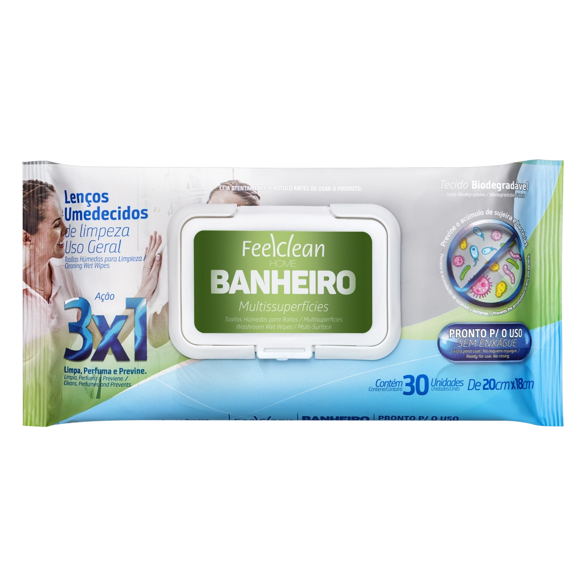 Lenço Umedecido Banheiro Feelclean Home Pacote 30 Unidades