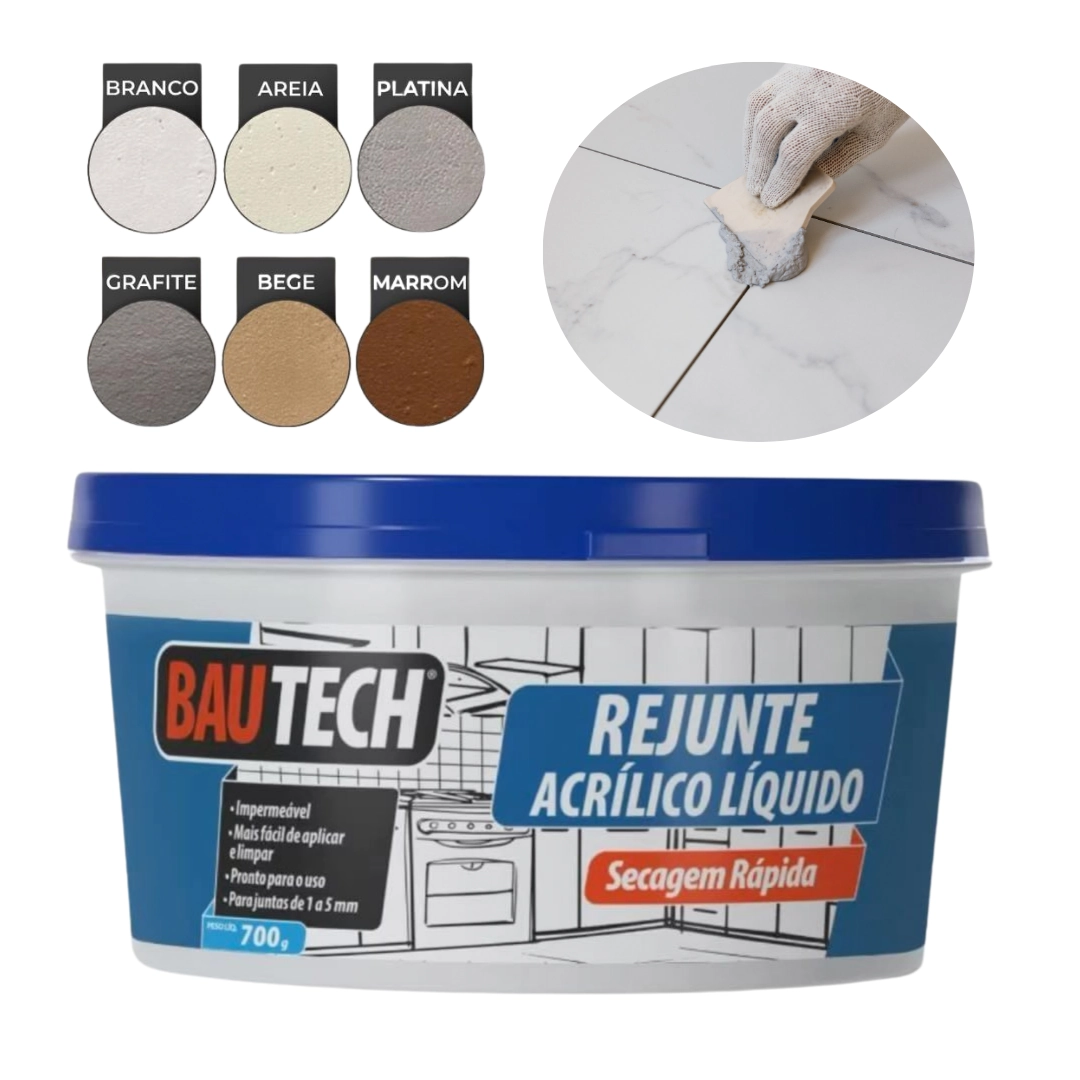 Rejunte Líquido Acrílico 700g Seca Rápido Bautech Cores Branco