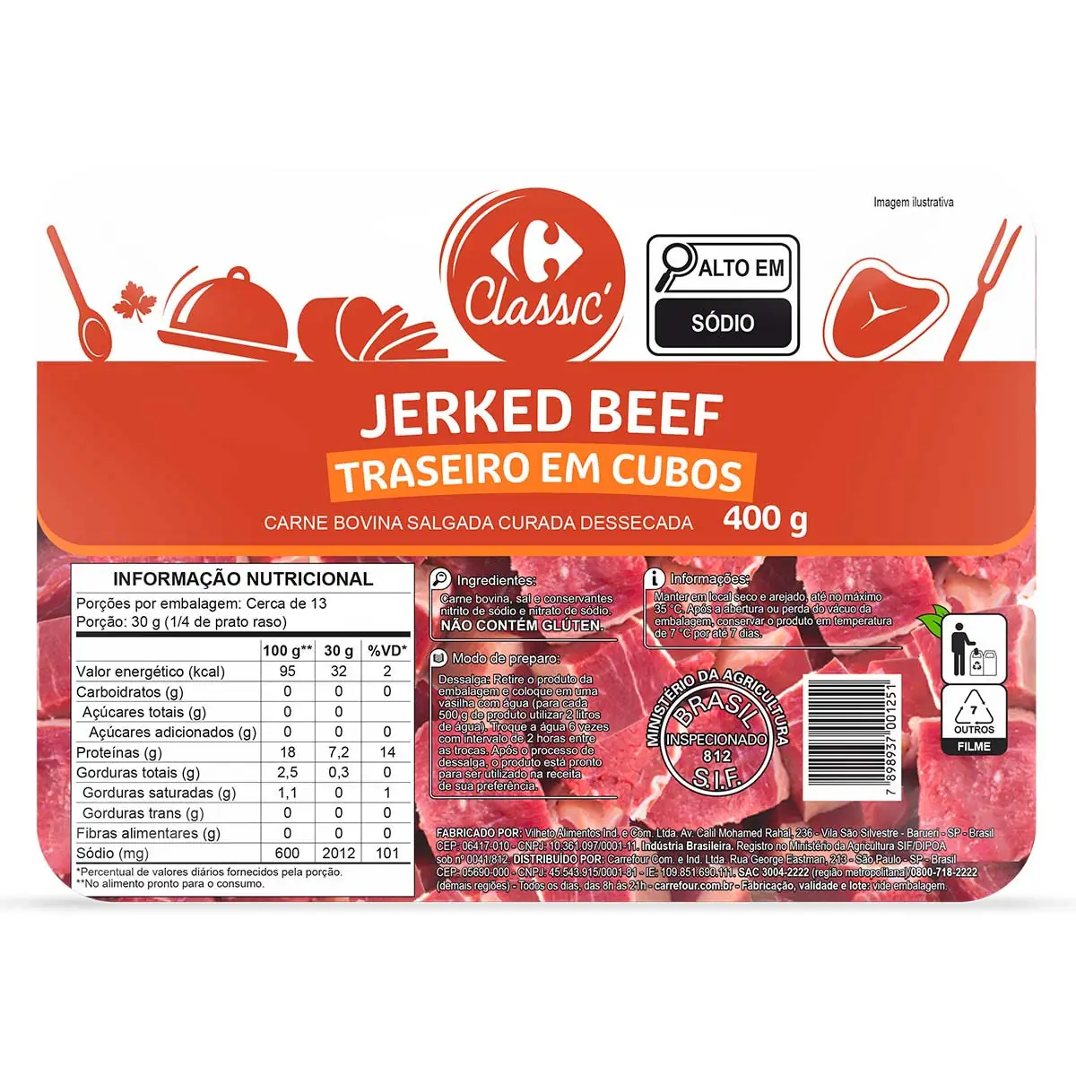 Jerked Beef Traseiro em Cubos Carrefour 400g