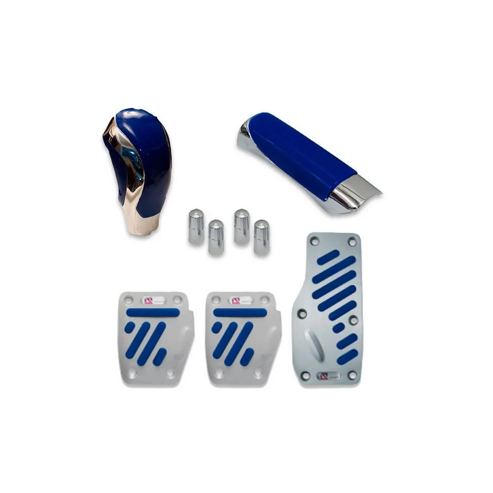 Kit Pedaleira Modelo Sport com Bola Câmbio e Manopla do Freio de Mão Azul - SHEK PARTS 21001