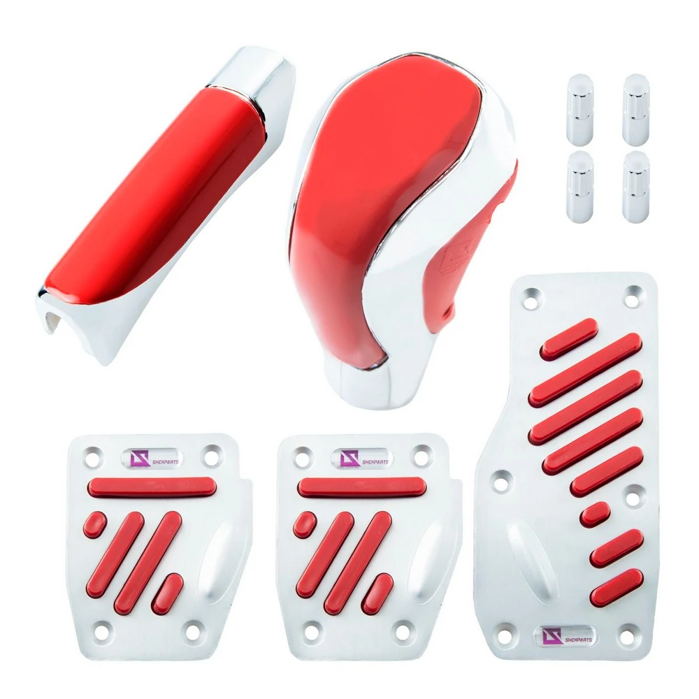 Kit Pedaleira Modelo Sport com Bola Câmbio e Manopla do Freio de Mão Vermelha - SHEK PARTS 21003