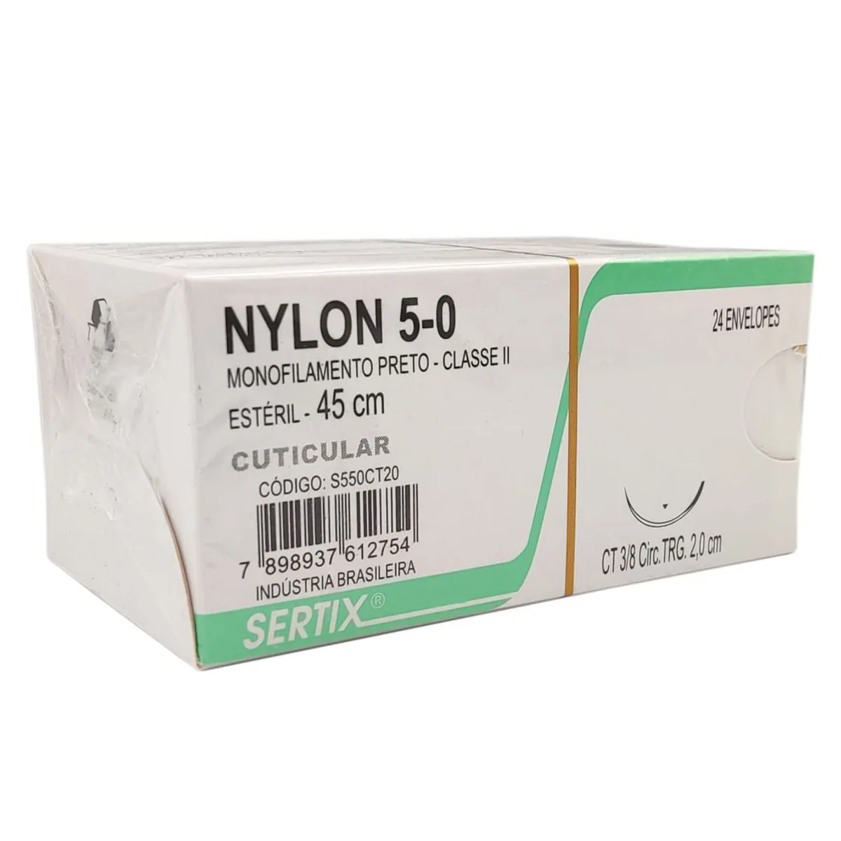 Fio de Sutura Nylon Cuticular Sertix - Shalon - Fio de Sutura Nylon Cuticular Nº 4-0 com Agulha 2,0c