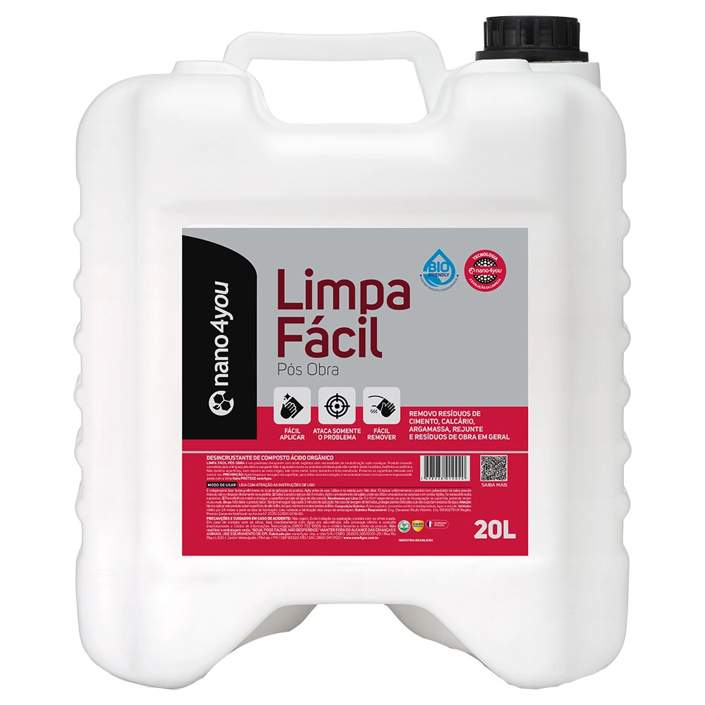 Removedor De Resíduos De Cimento Calcário Decapante Limpa Fácil Pós Obra 20 Litros - Nano4you