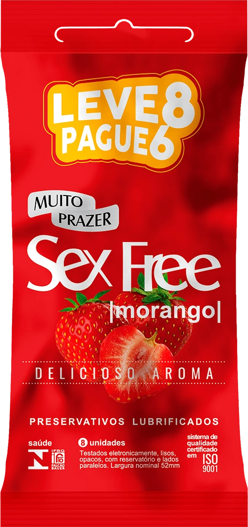 Sex Free Sache Preservativo Lubrificado Morango Leve 8 Pague 6 X 8