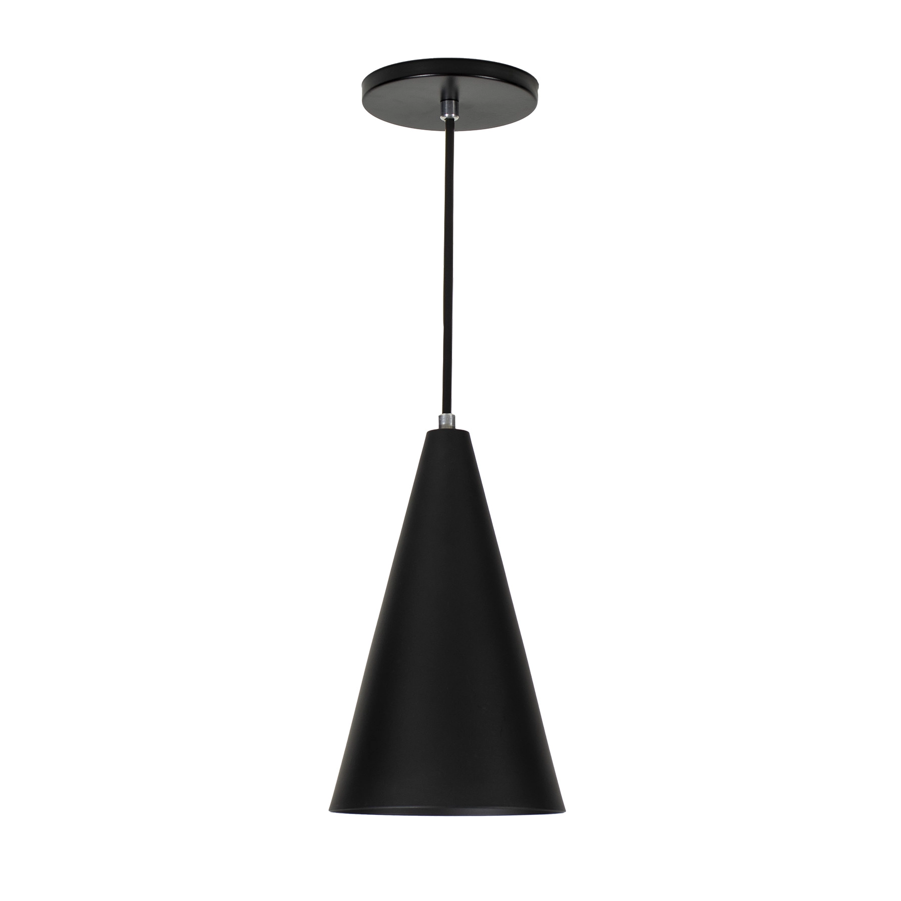 Pendente Cone 1 Lâmpada Metal Preto Cone Luz Vita