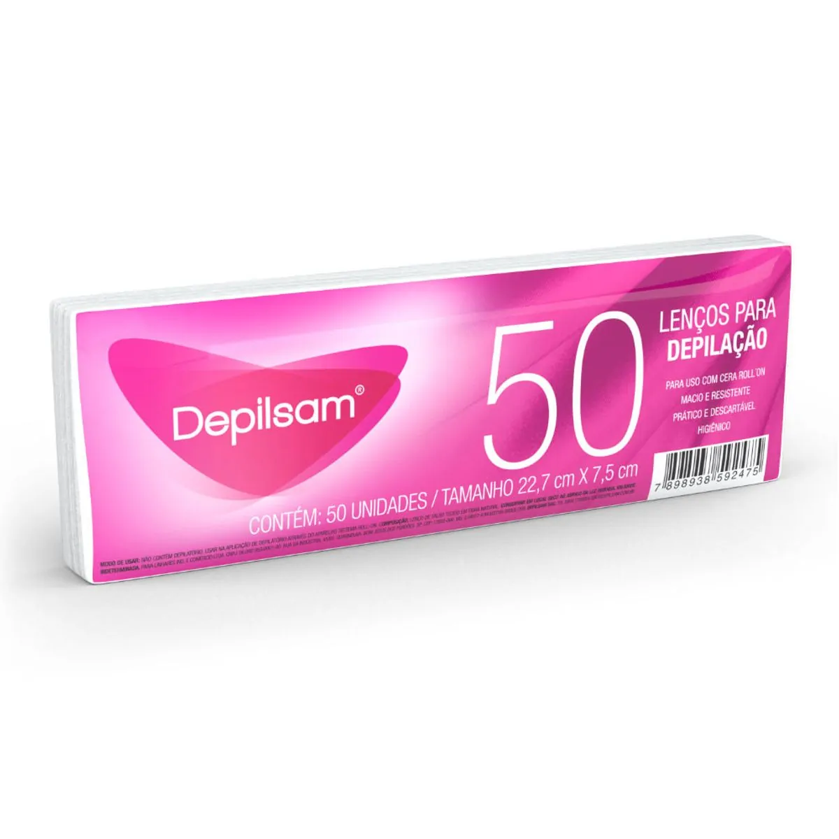 Lenço Para Depilação Depilsam 22,7cm X 7,2cm 50 Unidades