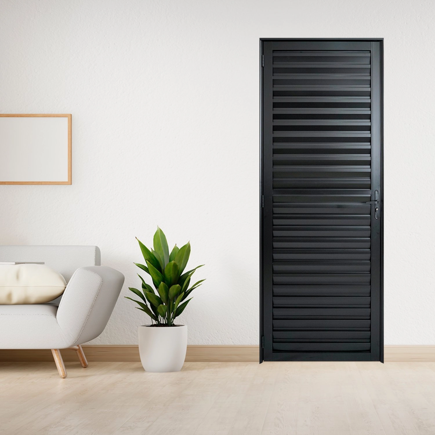 Porta De Aluminio Palheta 210x80cm Linha Plus Lux-esquadrias Abertura Direita Preto