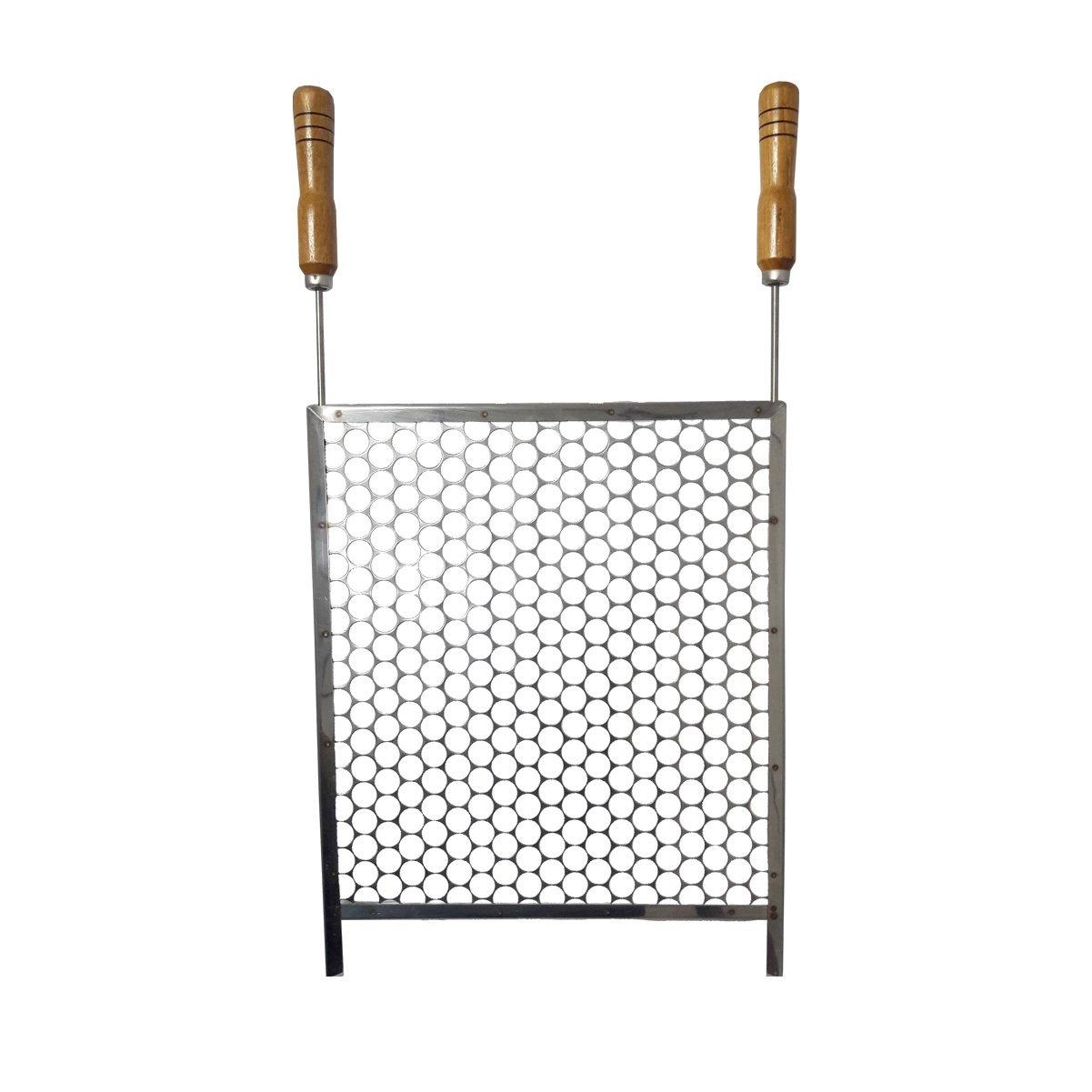 Grelha Inox Moeda Com Cabos De Madeira Para Churrasco - Brighente, Tamanho: 48cm X 50cm