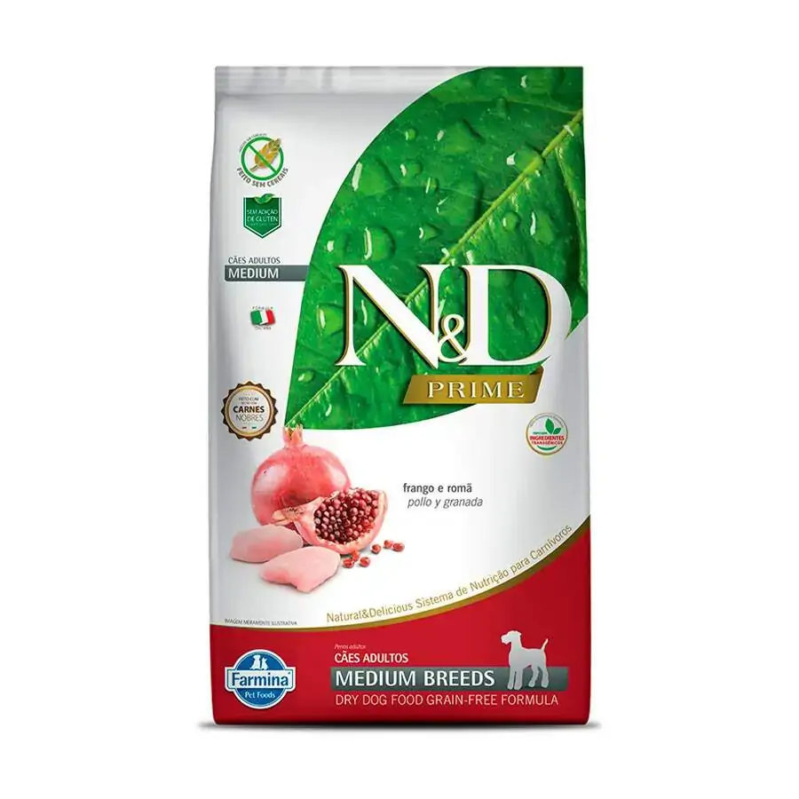Ração N D Grain Free Para Cães Adultos De Raças Médias Sabor Frango E Romã