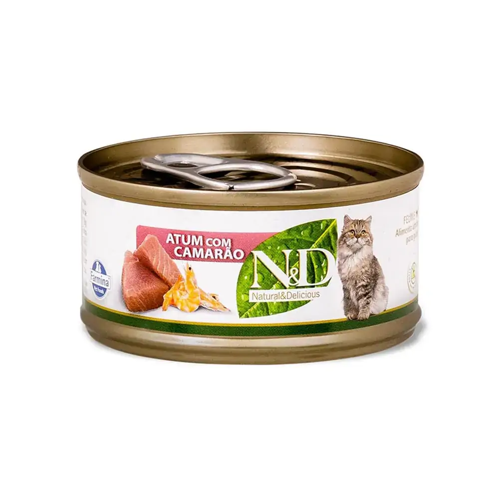 Ração úmida N D Lata Para Gatos Adultos Sabor Atum E Camarão 70g