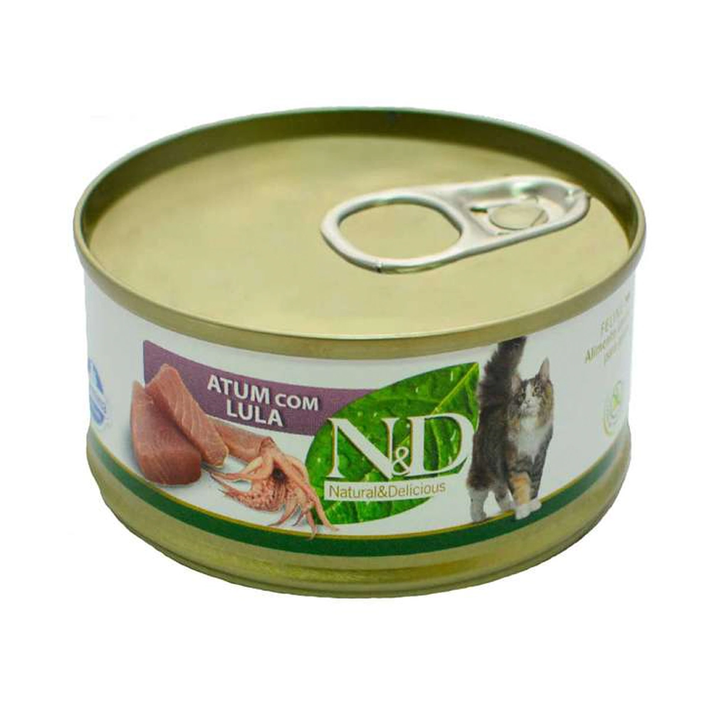 Ração úmida N D Lata Para Gatos Adultos Sabor Atum E Lula 70g