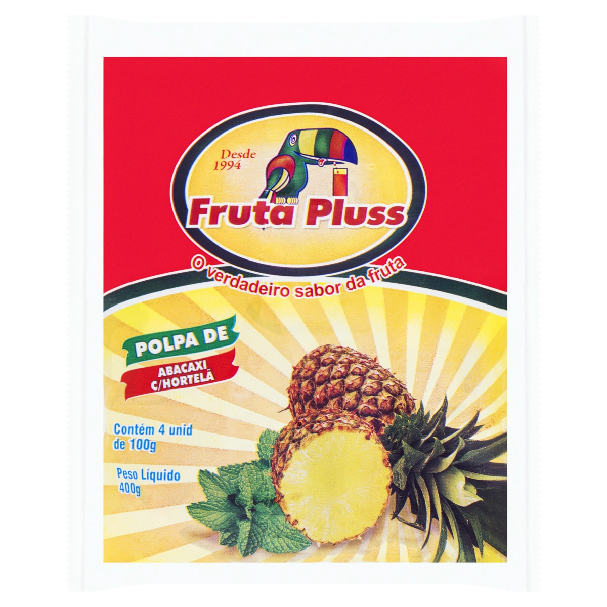 Polpa De Fruta Abacaxi Com Hortelã Fruta Pluss Pacote 400g 4 Unidades