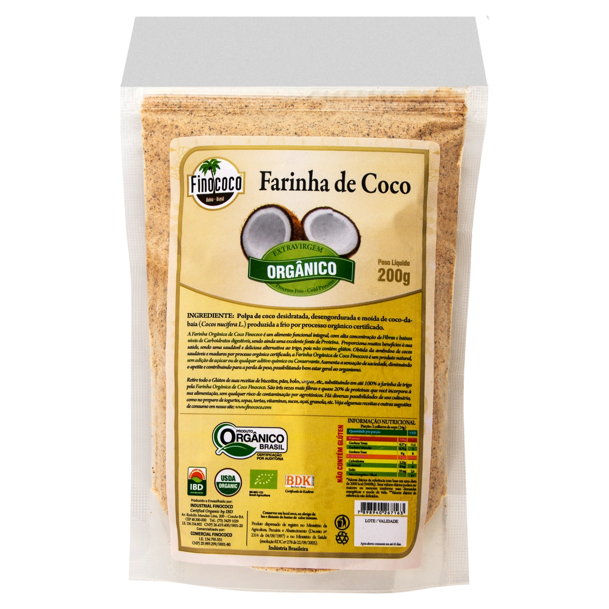 Farinha De Coco Extra Virgem Orgânico Finococo Pacote 200g