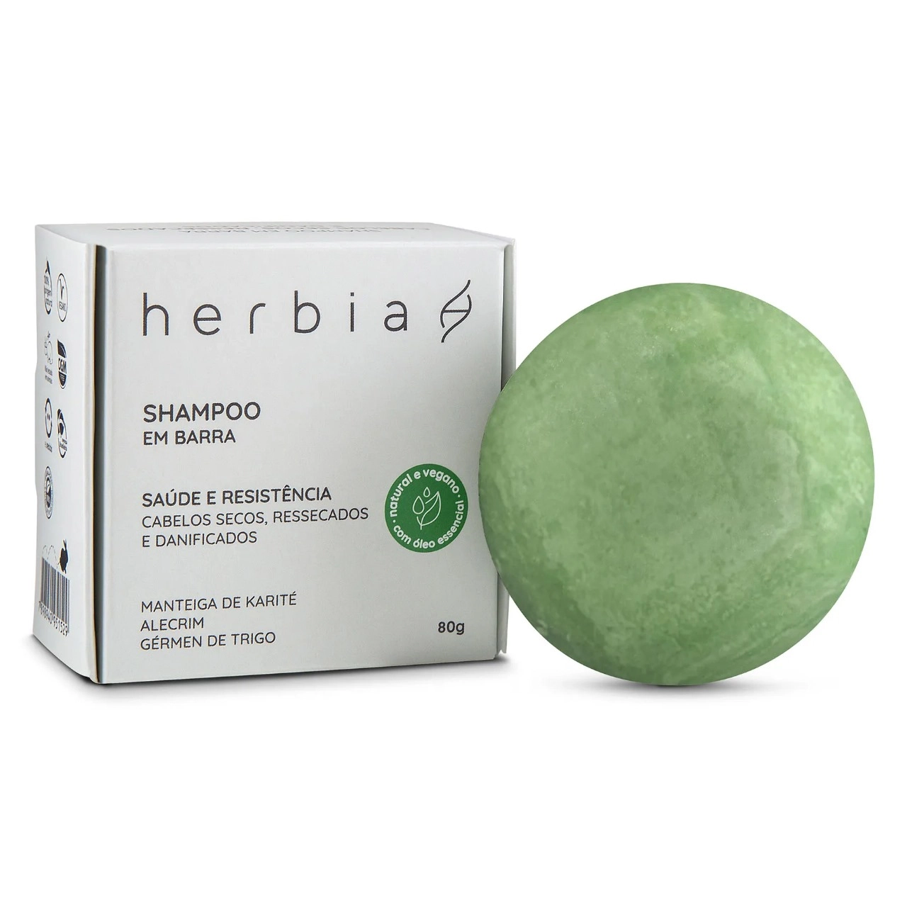 Shampoo Em Barra Para Cabelos Secos E Danificados Herbia 80g