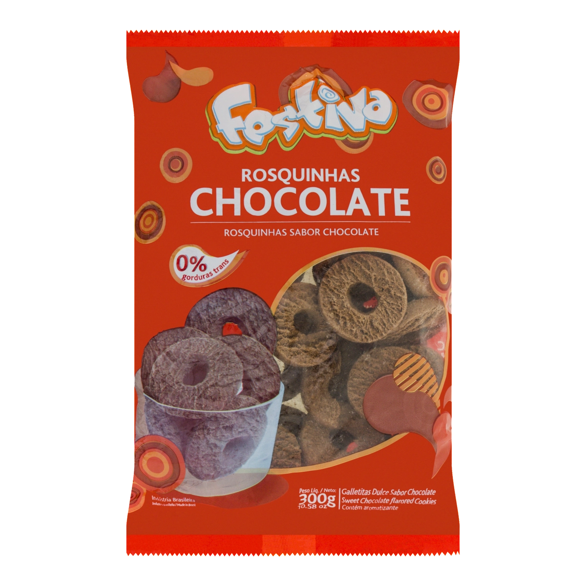 Biscoito Rosquinha Chocolate Festiva Pacote 300g