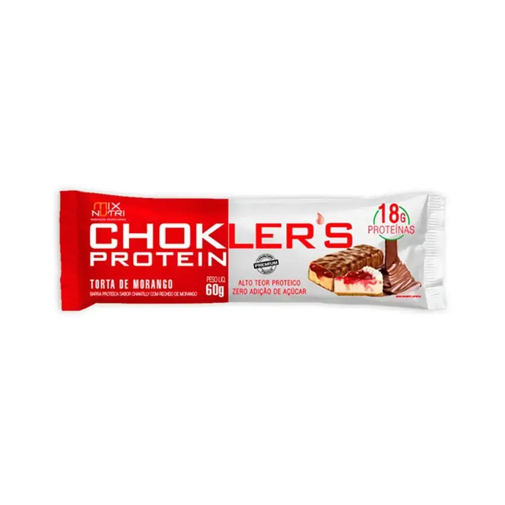 Barra De Proteína Torta De Morango Cobertura Chocolate Ao Leite Mix Nutri Choklers Pacote 60g