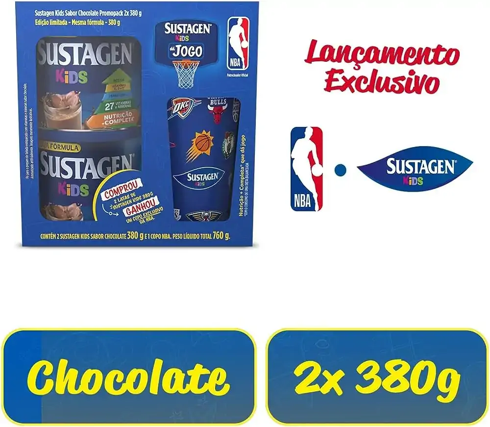 Pack Pó Para Preparo De Bebida Chocolate Sustagen Kids Caixa 760g 2 Unidades Grátis Copo Exclusivo N