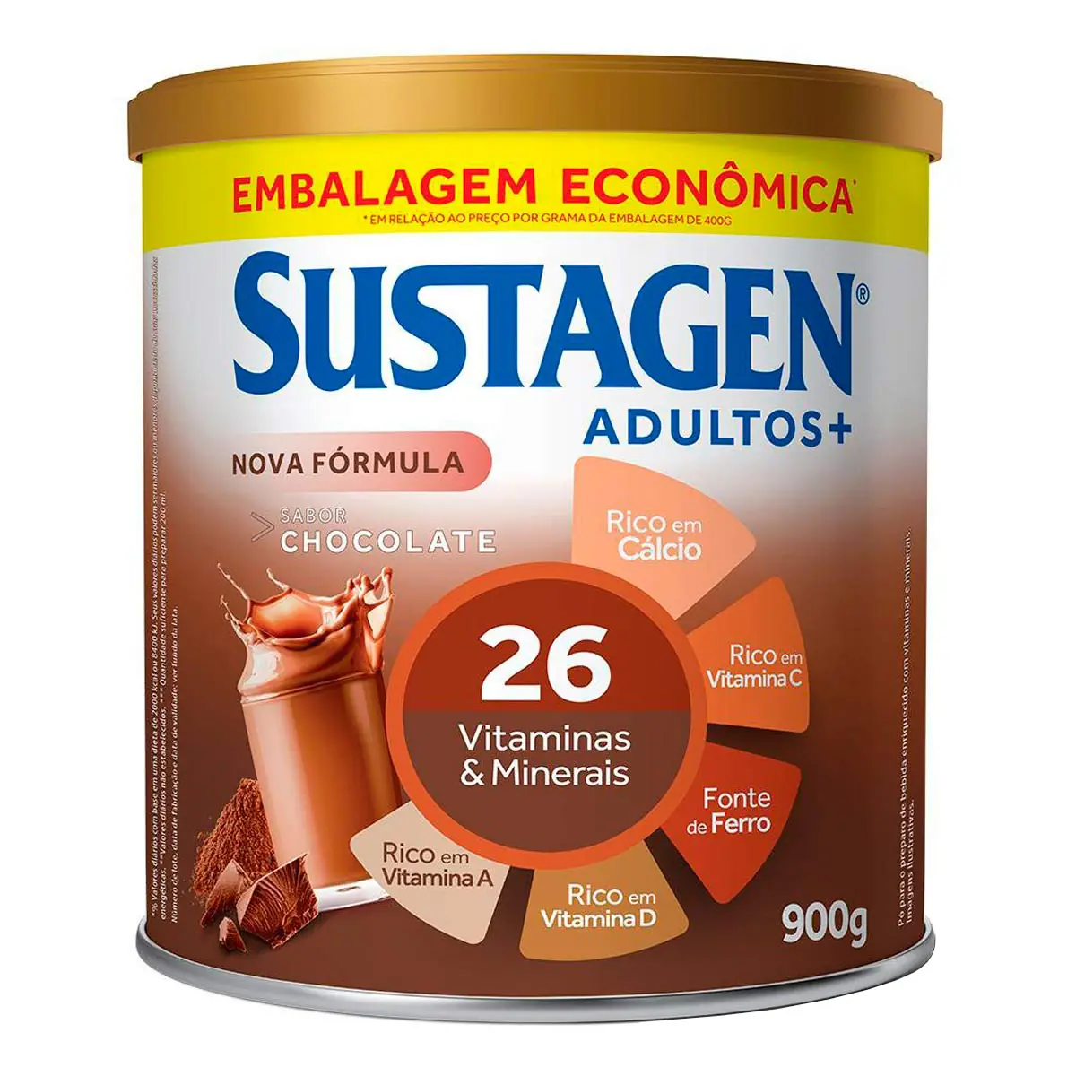 Pó Para Preparo De Bebida Chocolate Sustagen Adultos Lata 900g Embalagem Econômica