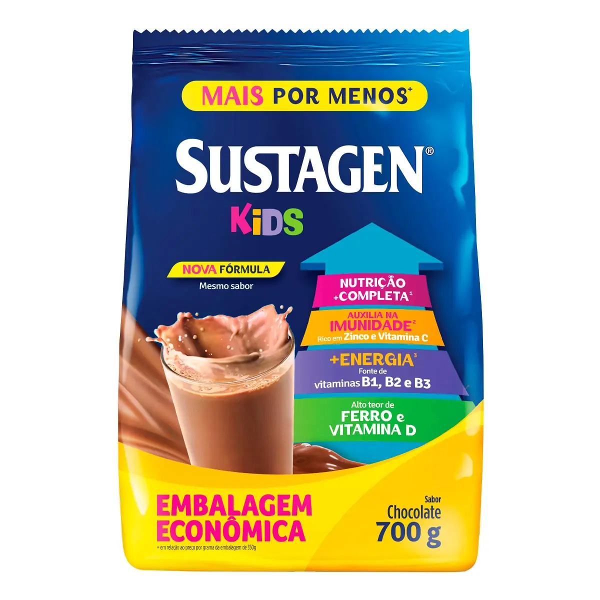 Pó Para Preparo De Bebida Chocolate Sustagen Kids Pacote 700g Embalagem Econômica Leve Mais Pague Me
