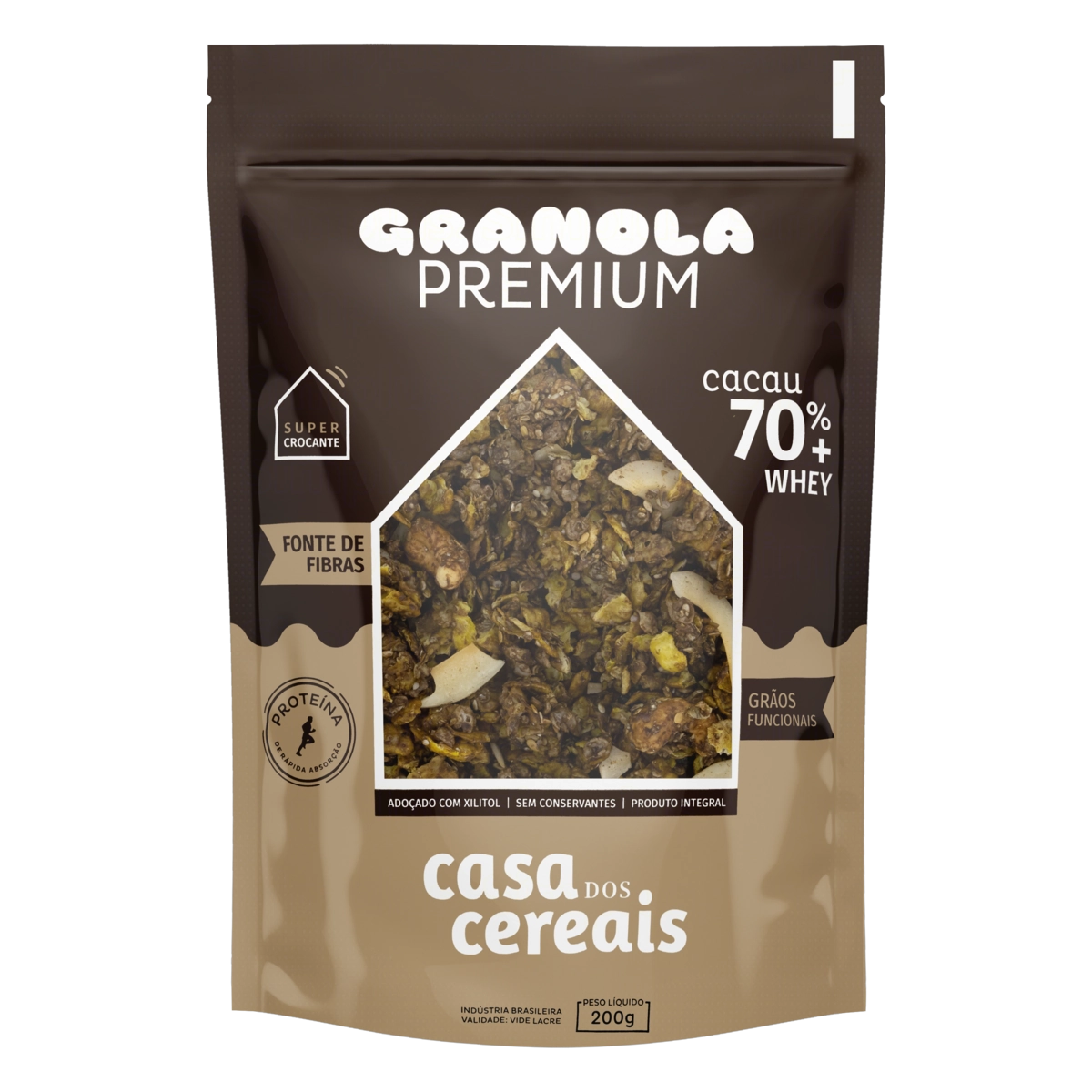 Granola Com Whey Protein Cacau 70 Casa Dos Cereais Premium Pouch 200g